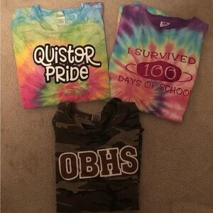 Quistor Pride & I Survived 100 Days of School Tie-Dye Shirts, & Camo OBHS Shirt